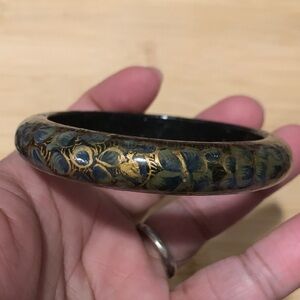 Vintage wooden Floral Painted Bangle Bracelet
